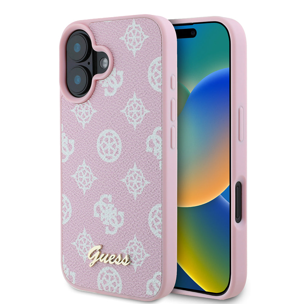 Husa MagSafe pentru Apple iPhone 16, Guess, Peony Script, Roz