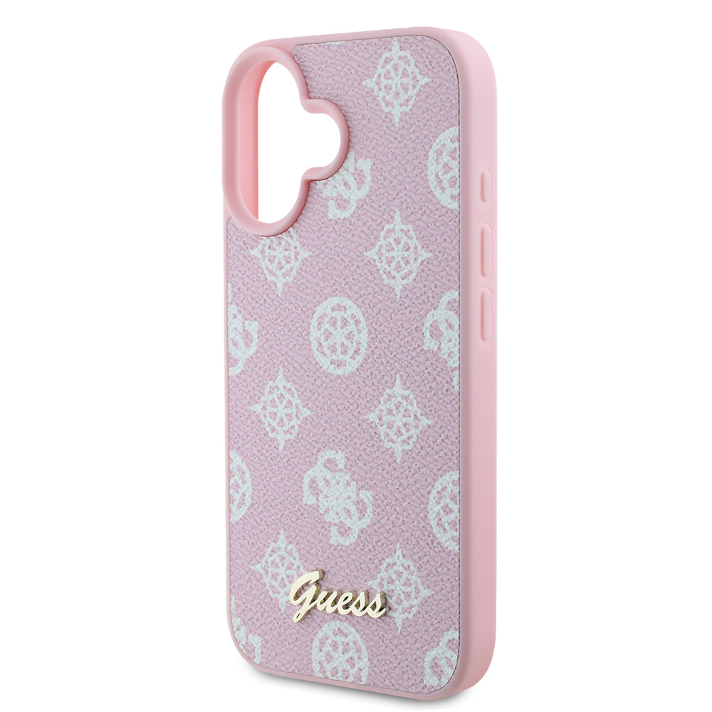 Husa MagSafe pentru Apple iPhone 16, Guess, Peony Script, Roz