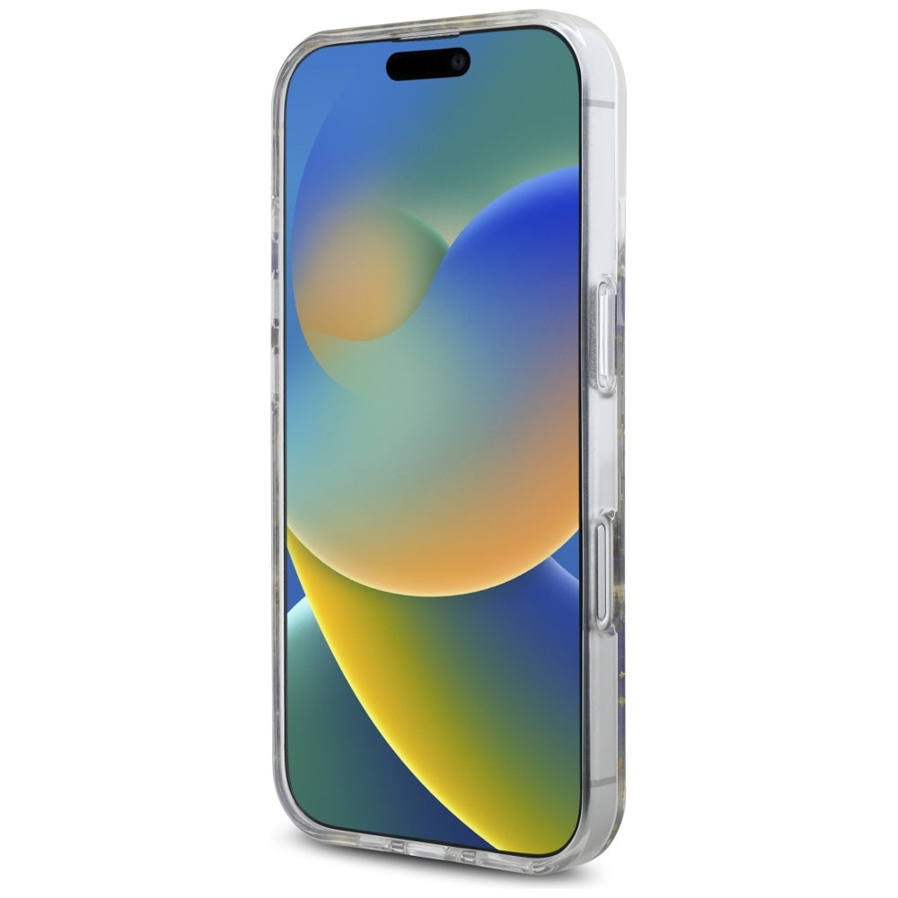 Husa MagSafe pentru Apple iPhone 16, Guess, Resin Flowers and Glitter, Mov