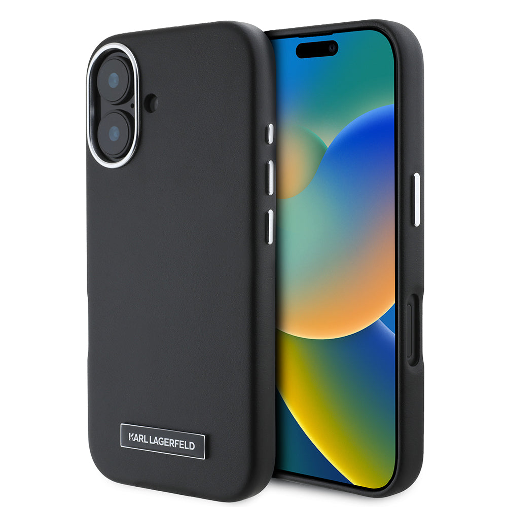 Husa MagSafe pentru Apple iPhone 16, Karl Lagerfeld, FW Metal Plate, Neagra