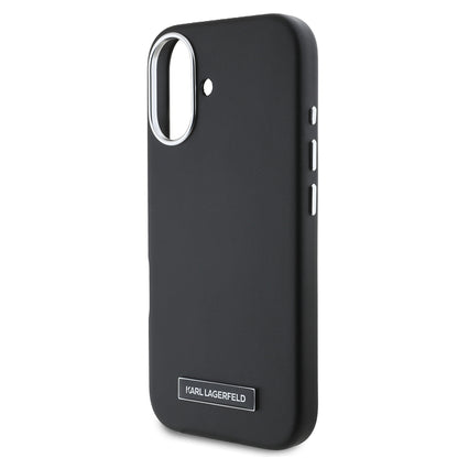 Husa MagSafe pentru Apple iPhone 16, Karl Lagerfeld, FW Metal Plate, Neagra