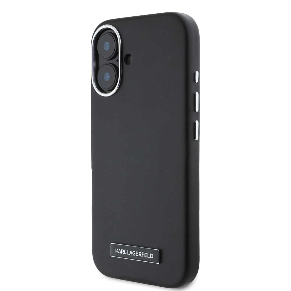Husa MagSafe pentru Apple iPhone 16, Karl Lagerfeld, FW Metal Plate, Neagra