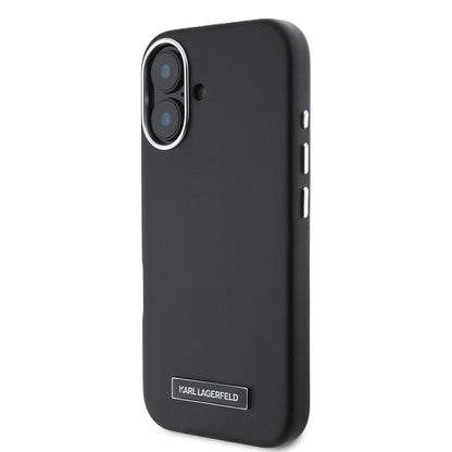 Husa MagSafe pentru Apple iPhone 16, Karl Lagerfeld, FW Metal Plate, Neagra