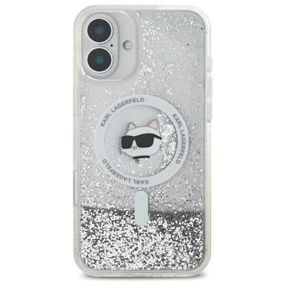 Husa MagSafe pentru Apple iPhone 16, Karl Lagerfeld, Glitter Liquid Choupette Head, Transparenta