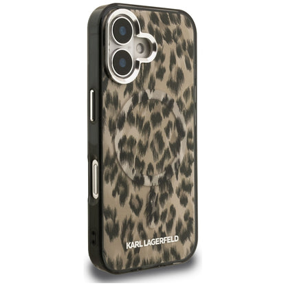 Husa MagSafe pentru Apple iPhone 16, Karl Lagerfeld, IML Leopard Pattern, Maro