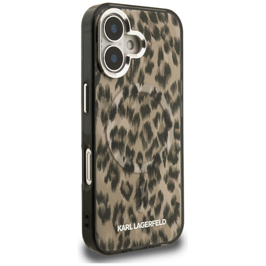Husa MagSafe pentru Apple iPhone 16, Karl Lagerfeld, IML Leopard Pattern, Maro