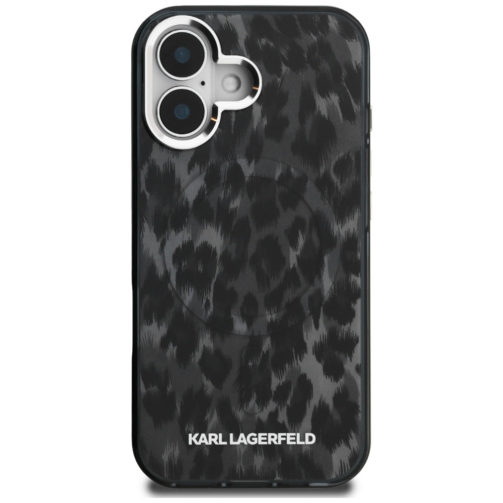 Husa MagSafe pentru Apple iPhone 16, Karl Lagerfeld, IML Leopard Pattern, Neagra