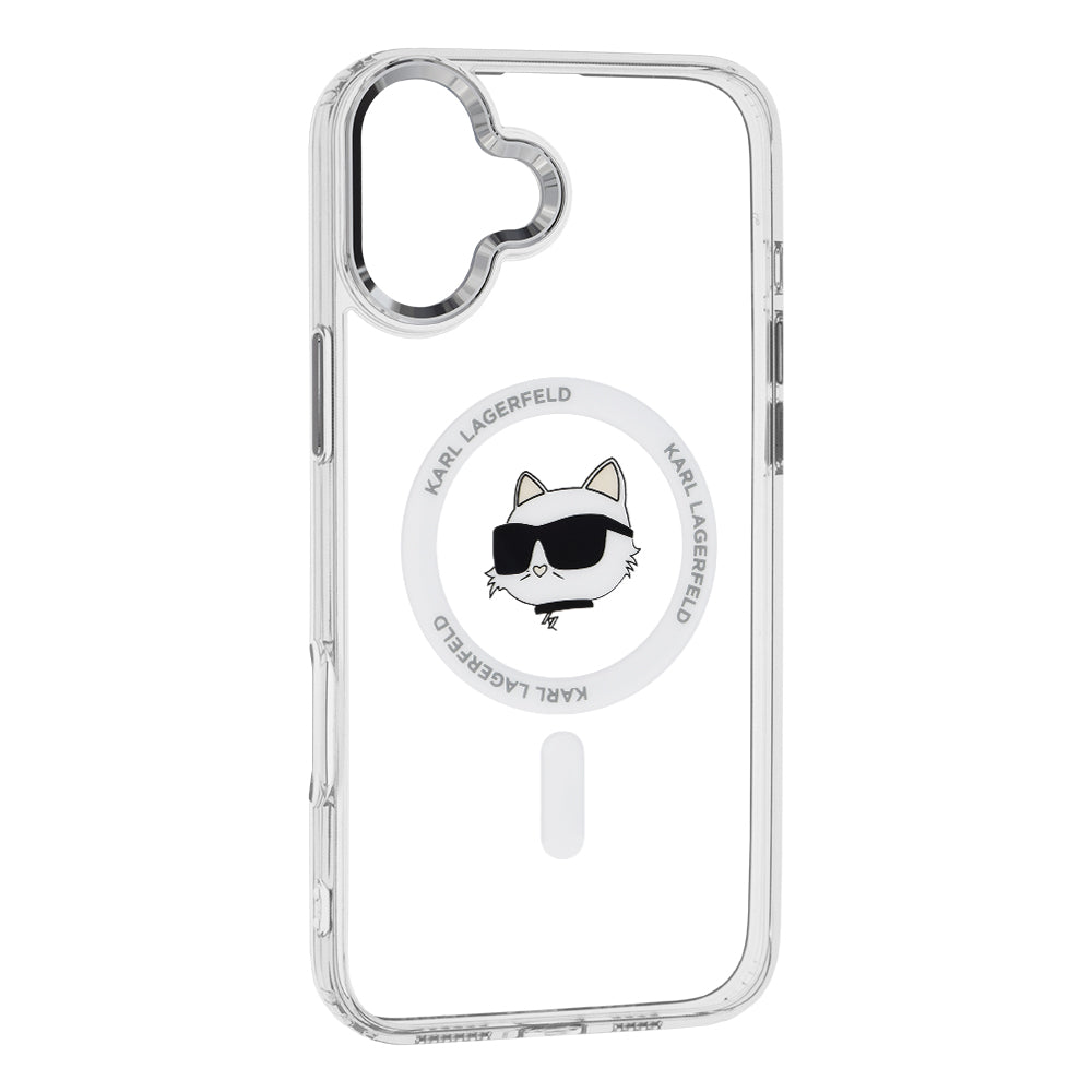 Husa MagSafe pentru Apple iPhone 16, Karl Lagerfeld, IML Metal Choupette's Head, Alba