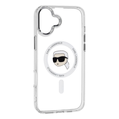 Husa MagSafe pentru Apple iPhone 16, Karl Lagerfeld, IML Metal Karl's Head, Alba