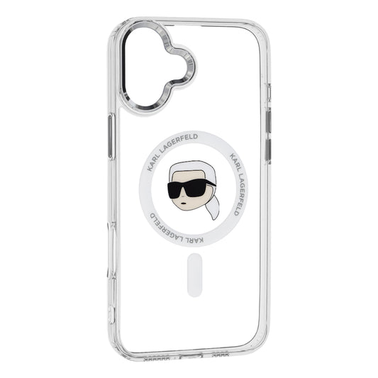 Husa MagSafe pentru Apple iPhone 16, Karl Lagerfeld, IML Metal Karl's Head, Alba