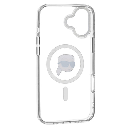 Husa MagSafe pentru Apple iPhone 16, Karl Lagerfeld, IML Metal Karl's Head, Alba