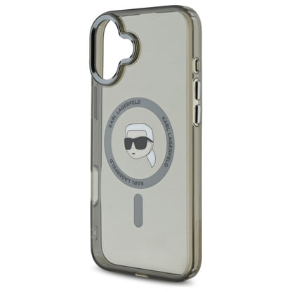 Husa MagSafe pentru Apple iPhone 16, Karl Lagerfeld, IML Metal Karl's Head, Neagra