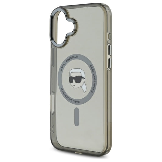 Husa MagSafe pentru Apple iPhone 16, Karl Lagerfeld, IML Metal Karl's Head, Neagra