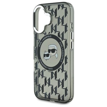Husa MagSafe pentru Apple iPhone 16, Karl Lagerfeld, IML Monogram Karl & Choupette's Heads, Neagra