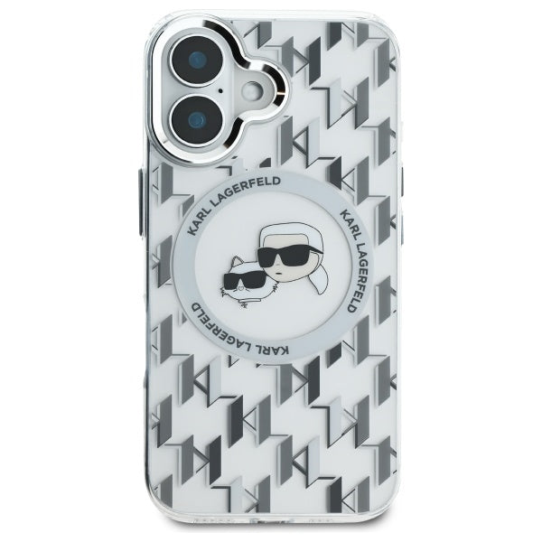 Husa MagSafe pentru Apple iPhone 16, Karl Lagerfeld, IML Monogram Karl & Choupette's Heads, Transparenta
