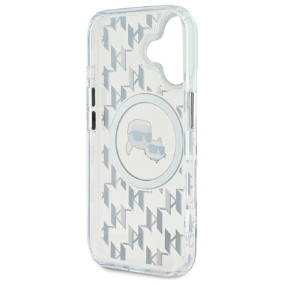 Husa MagSafe pentru Apple iPhone 16, Karl Lagerfeld, IML Monogram Karl & Choupette's Heads, Transparenta