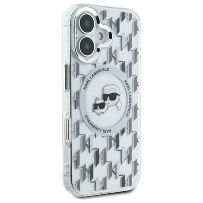 Husa MagSafe pentru Apple iPhone 16, Karl Lagerfeld, IML Monogram Karl & Choupette's Heads, Transparenta