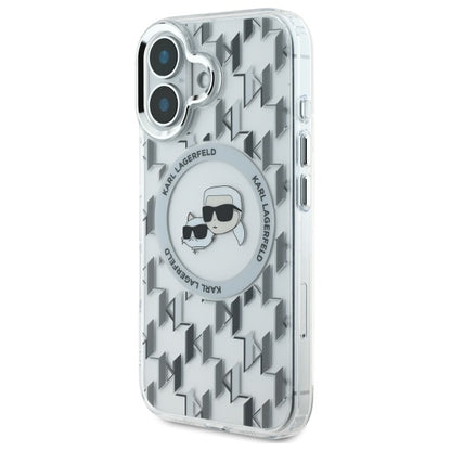 Husa MagSafe pentru Apple iPhone 16, Karl Lagerfeld, IML Monogram Karl & Choupette's Heads, Transparenta