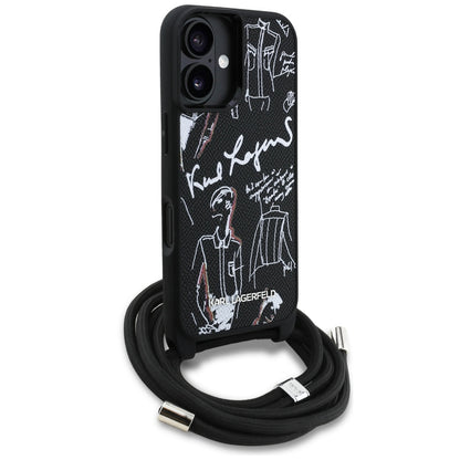 Husa MagSafe pentru Apple iPhone 16, Karl Lagerfeld, Saffiano Crossbody, Neagra