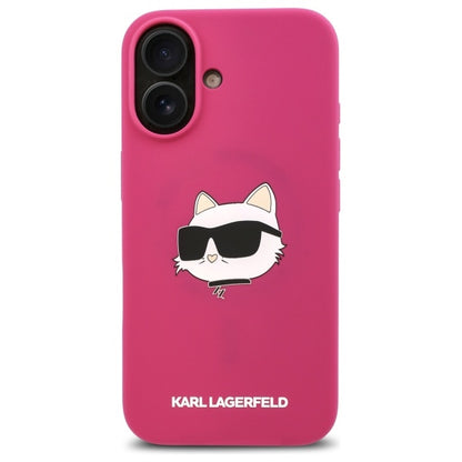 Husa MagSafe pentru Apple iPhone 16, Karl Lagerfeld, Silicone Choupette's Head, Fucsia