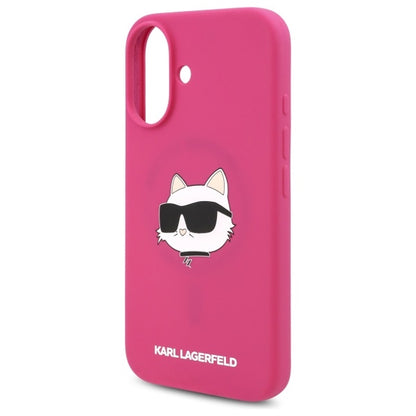 Husa MagSafe pentru Apple iPhone 16, Karl Lagerfeld, Silicone Choupette's Head, Fucsia