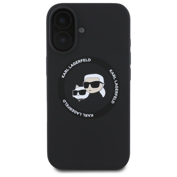 Husa MagSafe pentru Apple iPhone 16, Karl Lagerfeld, Silicone Karl & Choupette's Heads, Neagra