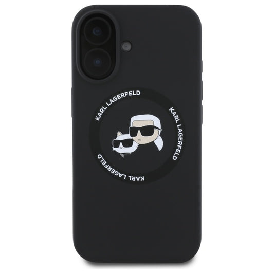 Husa MagSafe pentru Apple iPhone 16, Karl Lagerfeld, Silicone Karl & Choupette's Heads, Neagra