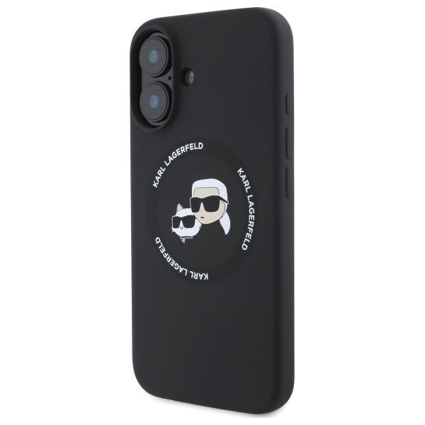 Husa MagSafe pentru Apple iPhone 16, Karl Lagerfeld, Silicone Karl & Choupette's Heads, Neagra