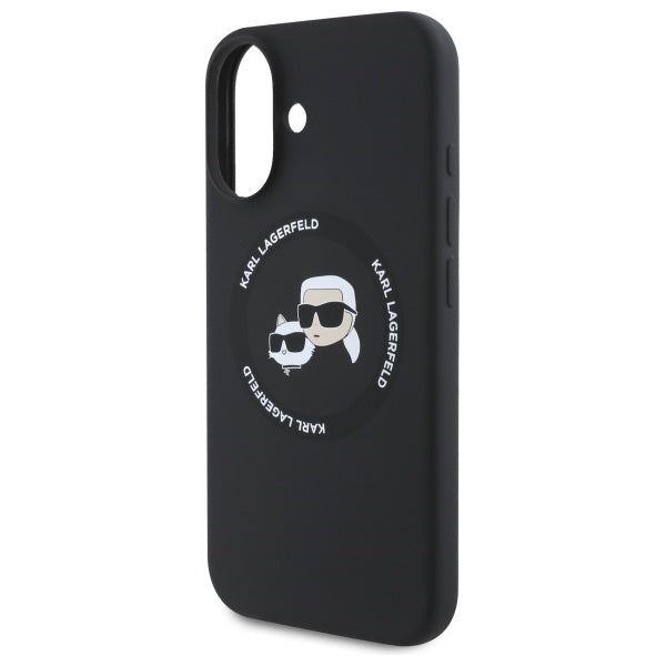 Husa MagSafe pentru Apple iPhone 16, Karl Lagerfeld, Silicone Karl & Choupette's Heads, Neagra
