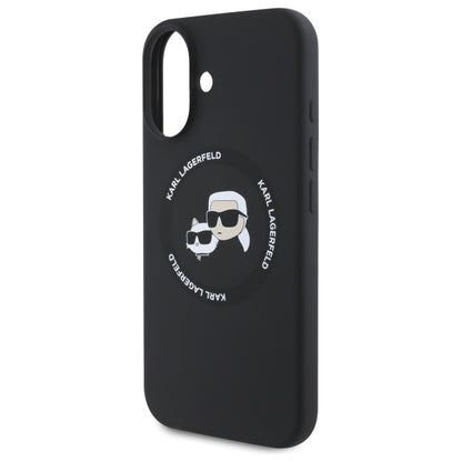 Husa MagSafe pentru Apple iPhone 16, Karl Lagerfeld, Silicone Karl & Choupette's Heads, Neagra