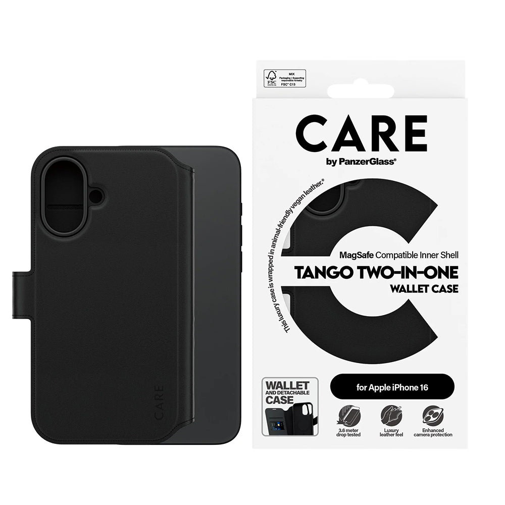 Husa MagSafe pentru Apple iPhone 16, PanzerGlass, Care Feature Tango Two-in-One, Neagra