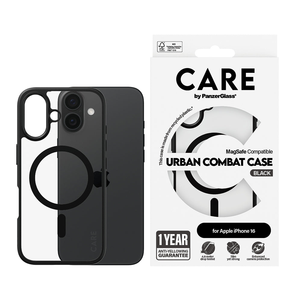 Husa MagSafe pentru Apple iPhone 16, PanzerGlass, Care Urban Combat, Neagra Transparenta