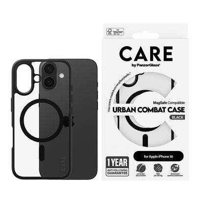 Husa MagSafe pentru Apple iPhone 16, PanzerGlass, Care Urban Combat, Neagra Transparenta
