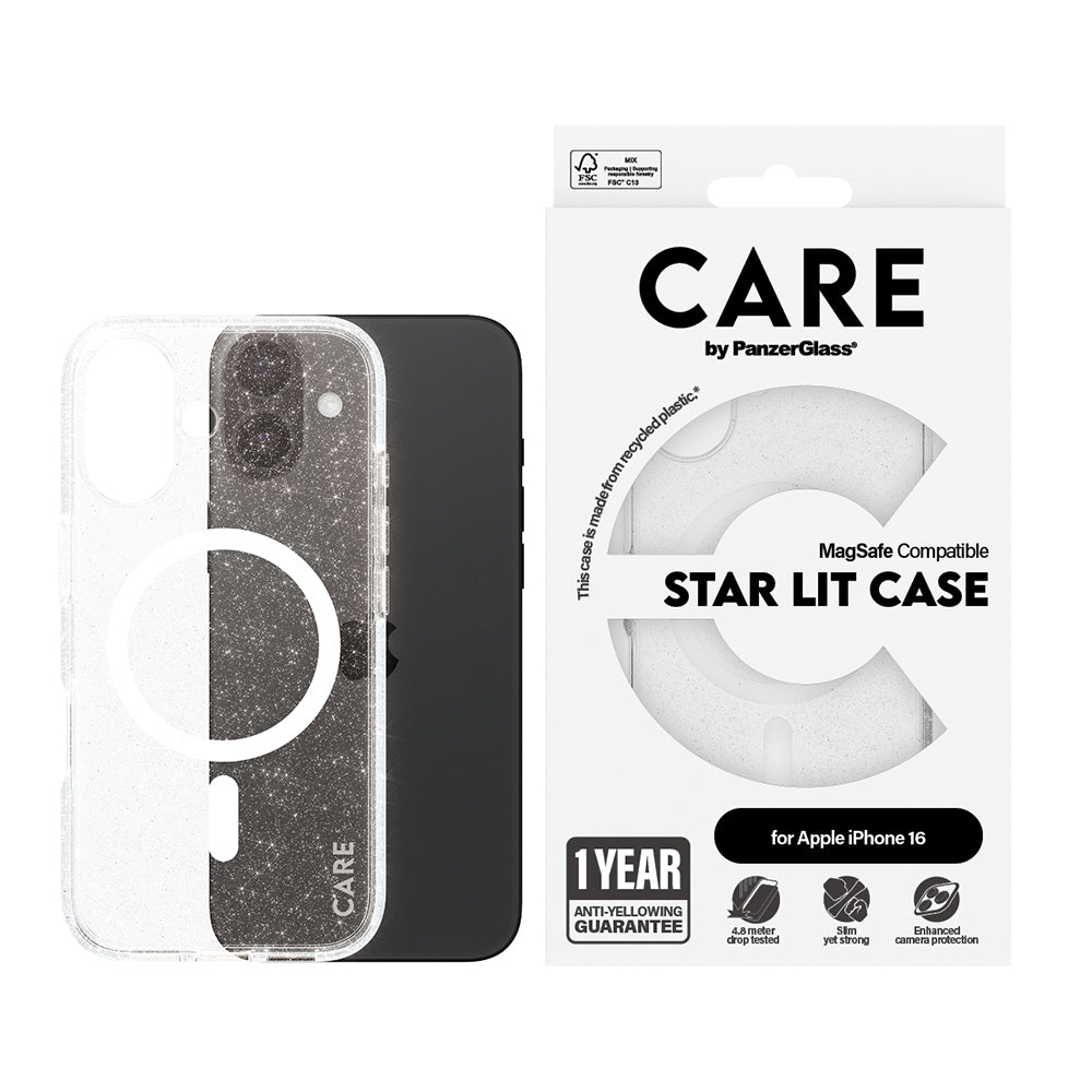 Husa MagSafe pentru Apple iPhone 16, PanzerGlass, Care Urban Combat Star Lit, Transparenta Alba