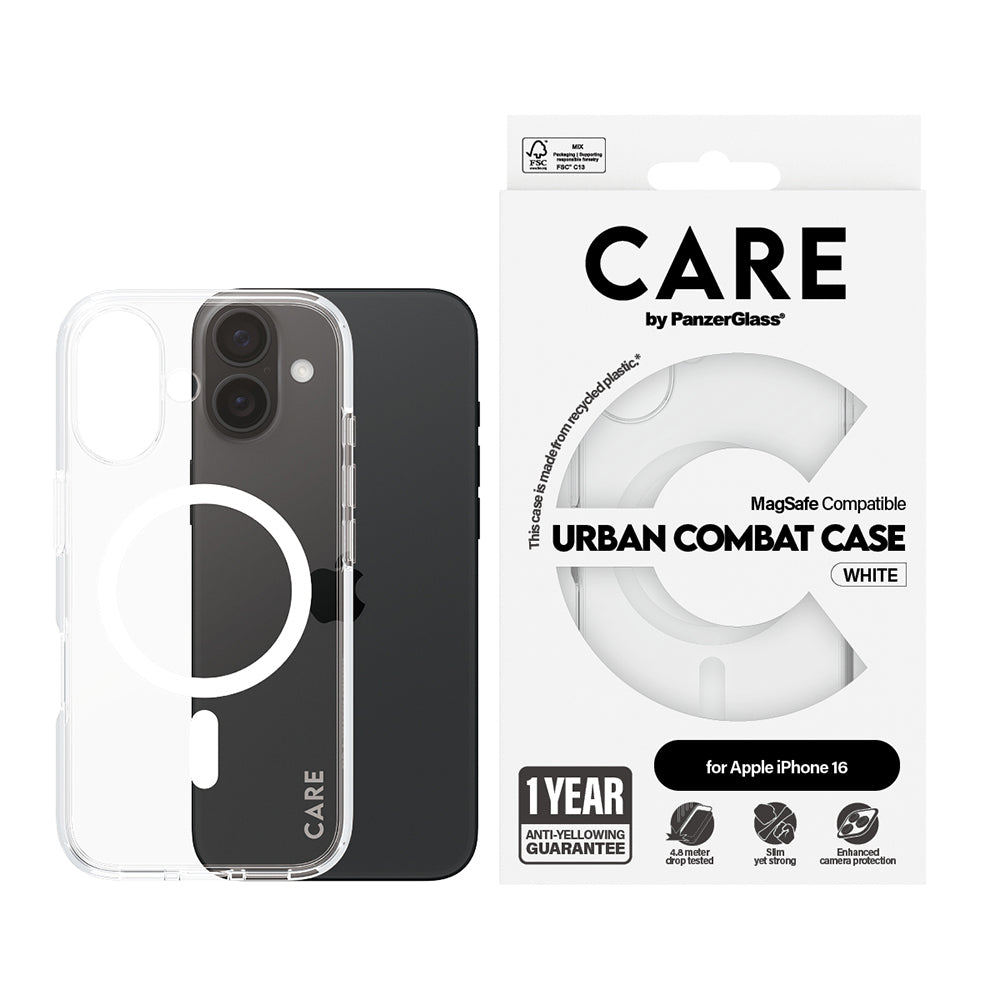 Husa MagSafe pentru Apple iPhone 16, PanzerGlass, Care Urban Combat, Transparenta Alba