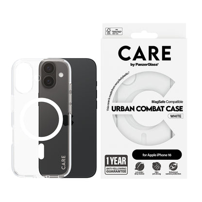 Husa MagSafe pentru Apple iPhone 16, PanzerGlass, Care Urban Combat, Transparenta Alba