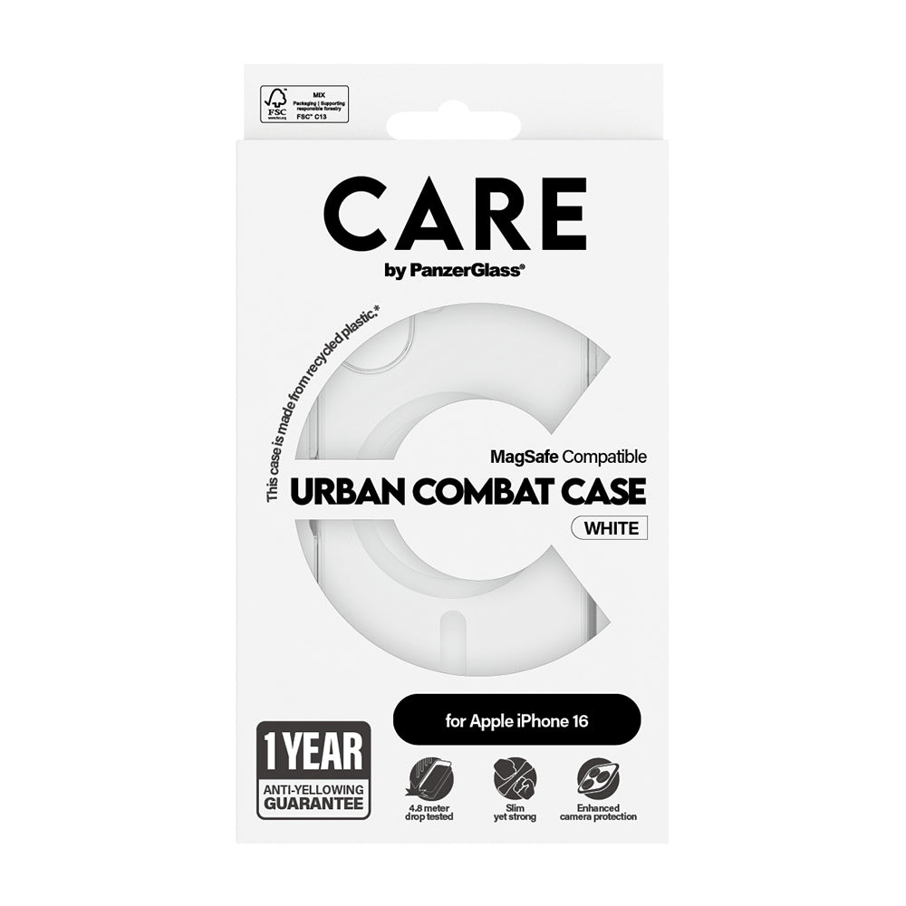 Husa MagSafe pentru Apple iPhone 16, PanzerGlass, Care Urban Combat, Transparenta Alba