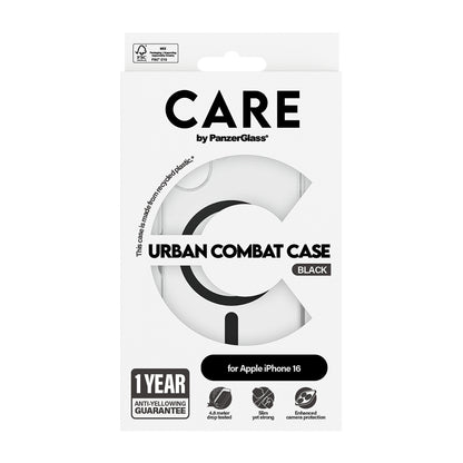 Husa MagSafe pentru Apple iPhone 16, PanzerGlass, Care Urban Combat, Transparenta Neagra