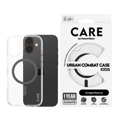 Husa MagSafe pentru Apple iPhone 16, PanzerGlass, Care Urban Combat, Transparenta Neagra
