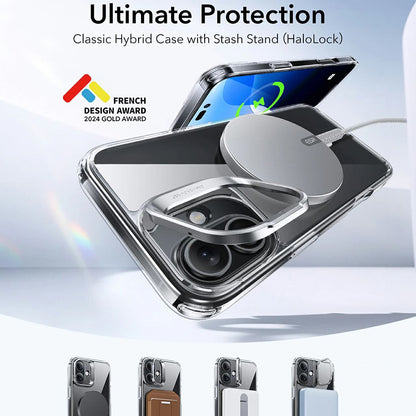 Husa MagSafe pentru Apple iPhone 16 Plus, ESR, Classic Hybrid Kickstand, Neagra Transparenta