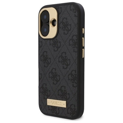 Husa MagSafe pentru Apple iPhone 16 Plus, Guess, 4G Logo Plate, Neagra