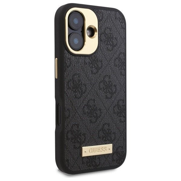 Husa MagSafe pentru Apple iPhone 16 Plus, Guess, 4G Logo Plate, Neagra