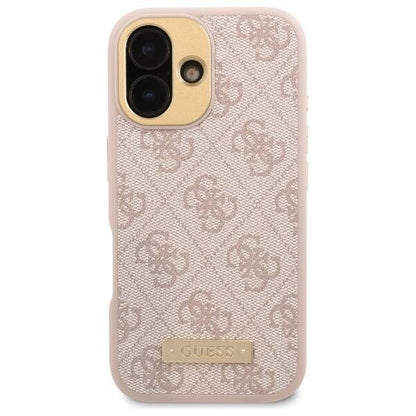 Husa MagSafe pentru Apple iPhone 16 Plus, Guess, 4G Logo Plate, Roz