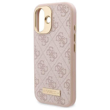 Husa MagSafe pentru Apple iPhone 16 Plus, Guess, 4G Logo Plate, Roz