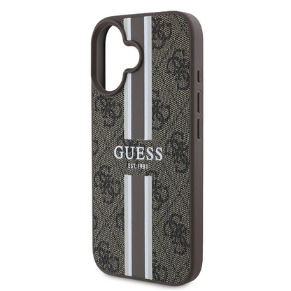 Husa MagSafe pentru Apple iPhone 16 Plus, Guess, 4G Printed Stripes, Maro