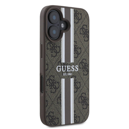 Husa MagSafe pentru Apple iPhone 16 Plus, Guess, 4G Printed Stripes, Maro