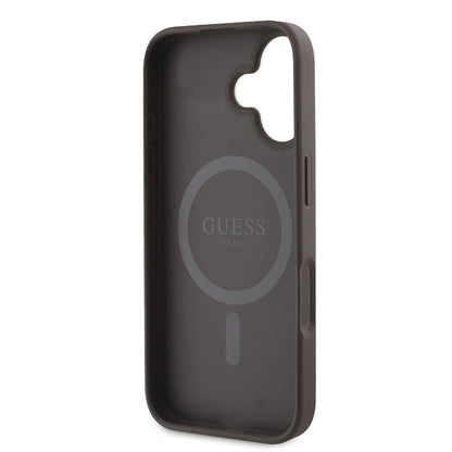 Husa MagSafe pentru Apple iPhone 16 Plus, Guess, 4G Printed Stripes, Maro