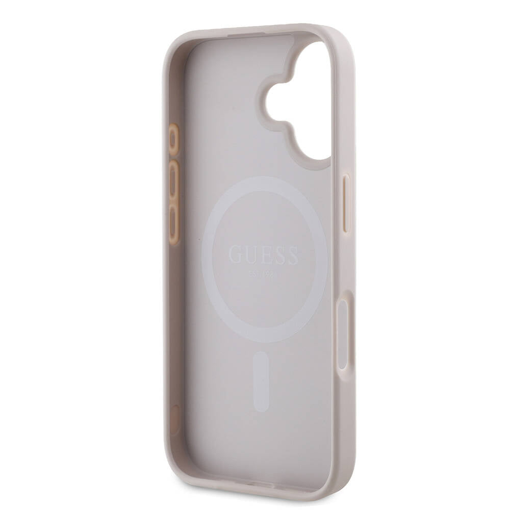 Husa MagSafe pentru Apple iPhone 16 Plus, Guess, 4G Printed Stripes, Roz