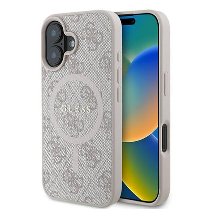 Husa MagSafe pentru Apple iPhone 16 Plus, Guess, 4G Ring Classic Logo, Roz