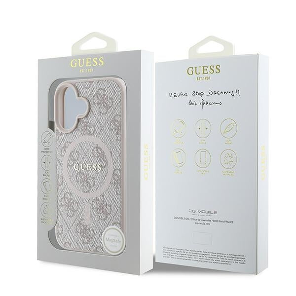 Husa MagSafe pentru Apple iPhone 16 Plus, Guess, 4G Ring Classic Logo, Roz